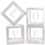Set 4 Cutii pentru Baloane, Embo, Model Scris Love, Tematica Iubire, Cuburi Decorative din Plastic, Accesorii pentru Petrecere, 30 x30 cm, Transparente Contur Alb - imagine 7