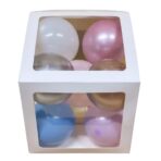 Set 4 Cutii pentru Baloane, Embo, Model Simplu, Tematica Aniversare, Cuburi Decorative din Plastic, Accesorii pentru Petrecere, 30 x30 cm, Transparente Contur Alb - imagine 7