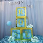 Set 4 Cutii pentru Baloane, Embo, Model Simplu, Tematica Aniversare, Cuburi Decorative din Plastic, Accesorii pentru Petrecere, 30 x30 cm, Transparente Contur Auriu - imagine 3