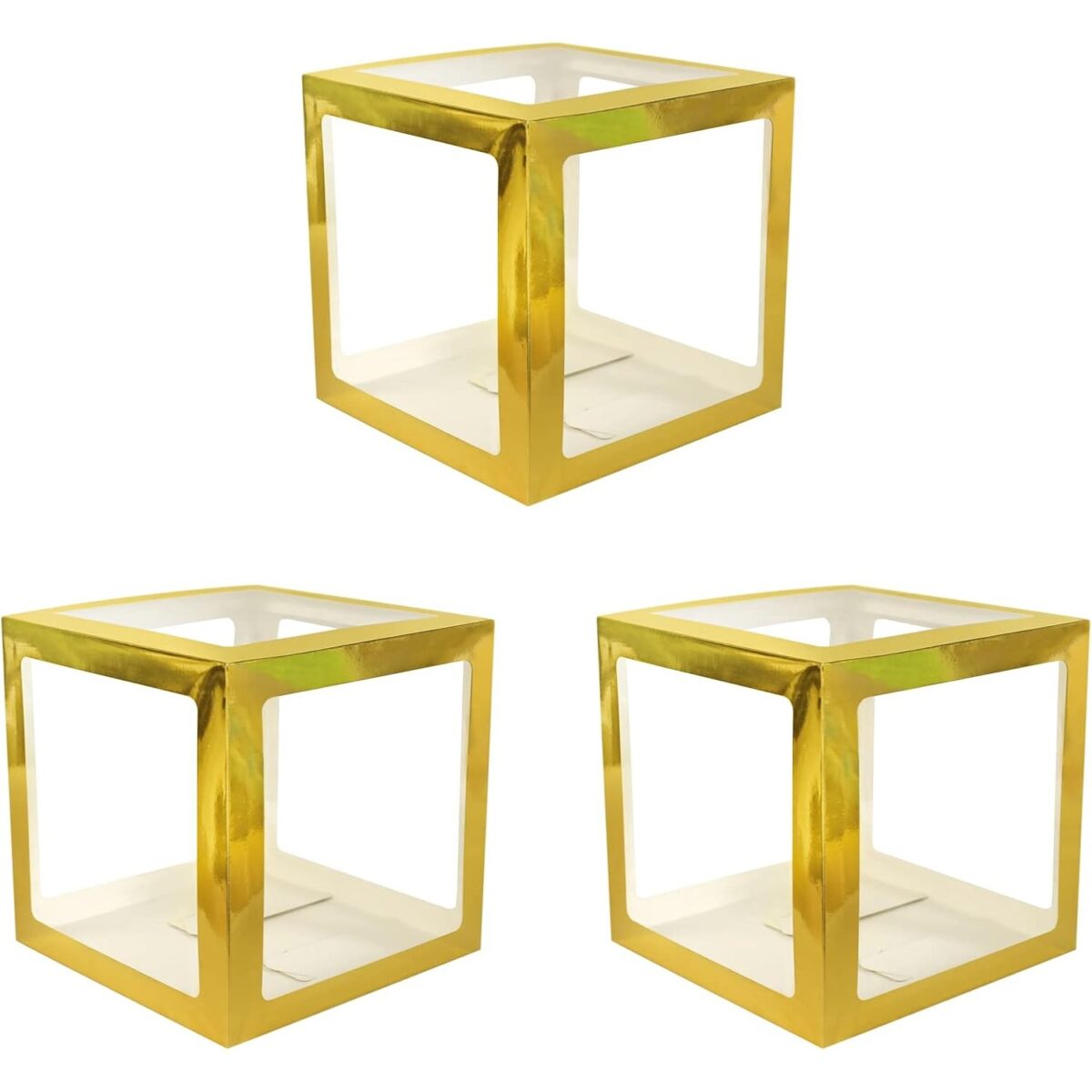 Set 4 Cutii pentru Baloane, Embo, Model Simplu, Tematica Aniversare, Cuburi Decorative din Plastic, Accesorii pentru Petrecere, 30 x30 cm, Transparente Contur Auriu - imagine 7