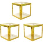 Set 4 Cutii pentru Baloane, Embo, Model Simplu, Tematica Aniversare, Cuburi Decorative din Plastic, Accesorii pentru Petrecere, 30 x30 cm, Transparente Contur Auriu - imagine 7