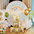 Set 4 Cutii pentru Baloane, Embo, Model Simplu, Tematica Aniversare, Cuburi Decorative din Plastic, Accesorii pentru Petrecere, 30 x30 cm, Transparente Contur Auriu - imagine 8