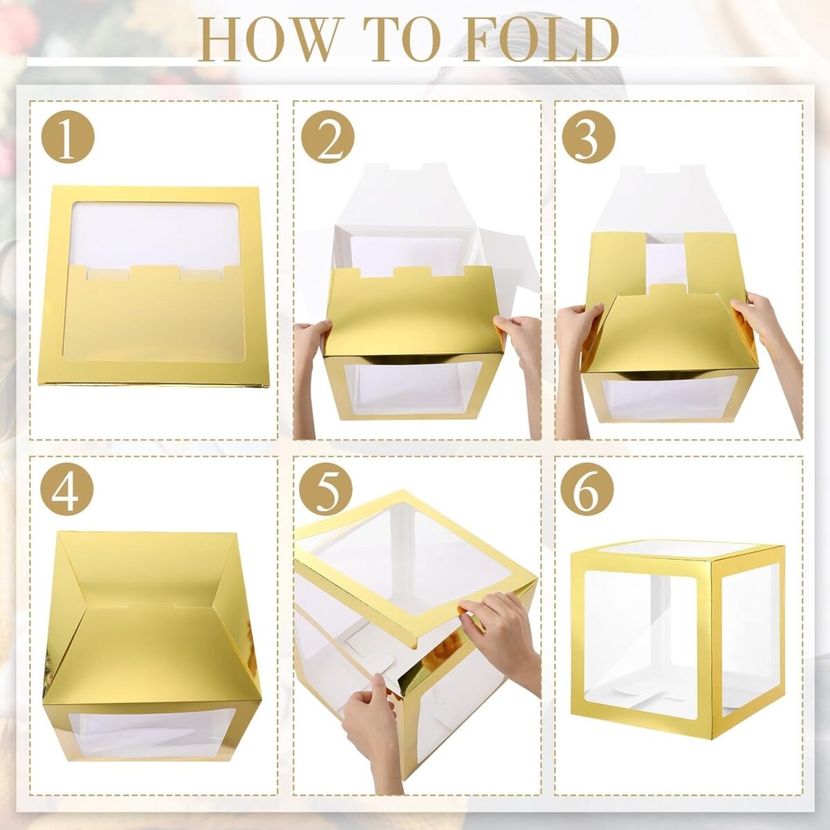 Set 4 Cutii pentru Baloane, Embo, Model Simplu, Tematica Aniversare, Cuburi Decorative din Plastic, Accesorii pentru Petrecere, 30 x30 cm, Transparente Contur Auriu - imagine 11