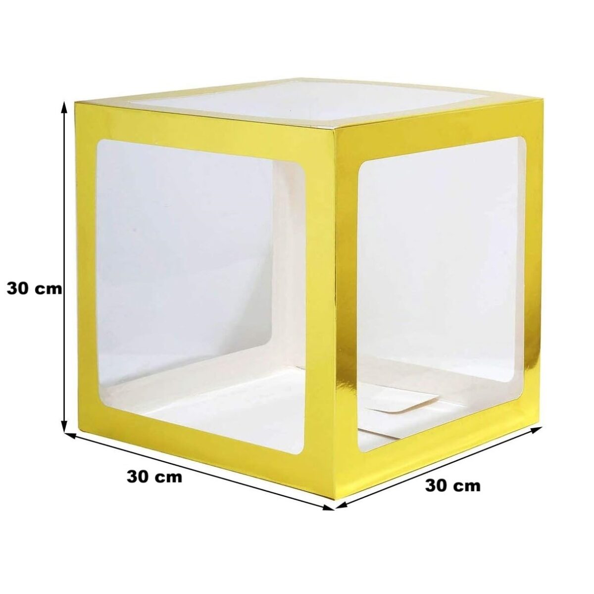Set 4 Cutii pentru Baloane, Embo, Model Simplu, Tematica Aniversare, Cuburi Decorative din Plastic, Accesorii pentru Petrecere, 30 x30 cm, Transparente Contur Auriu - imagine 13