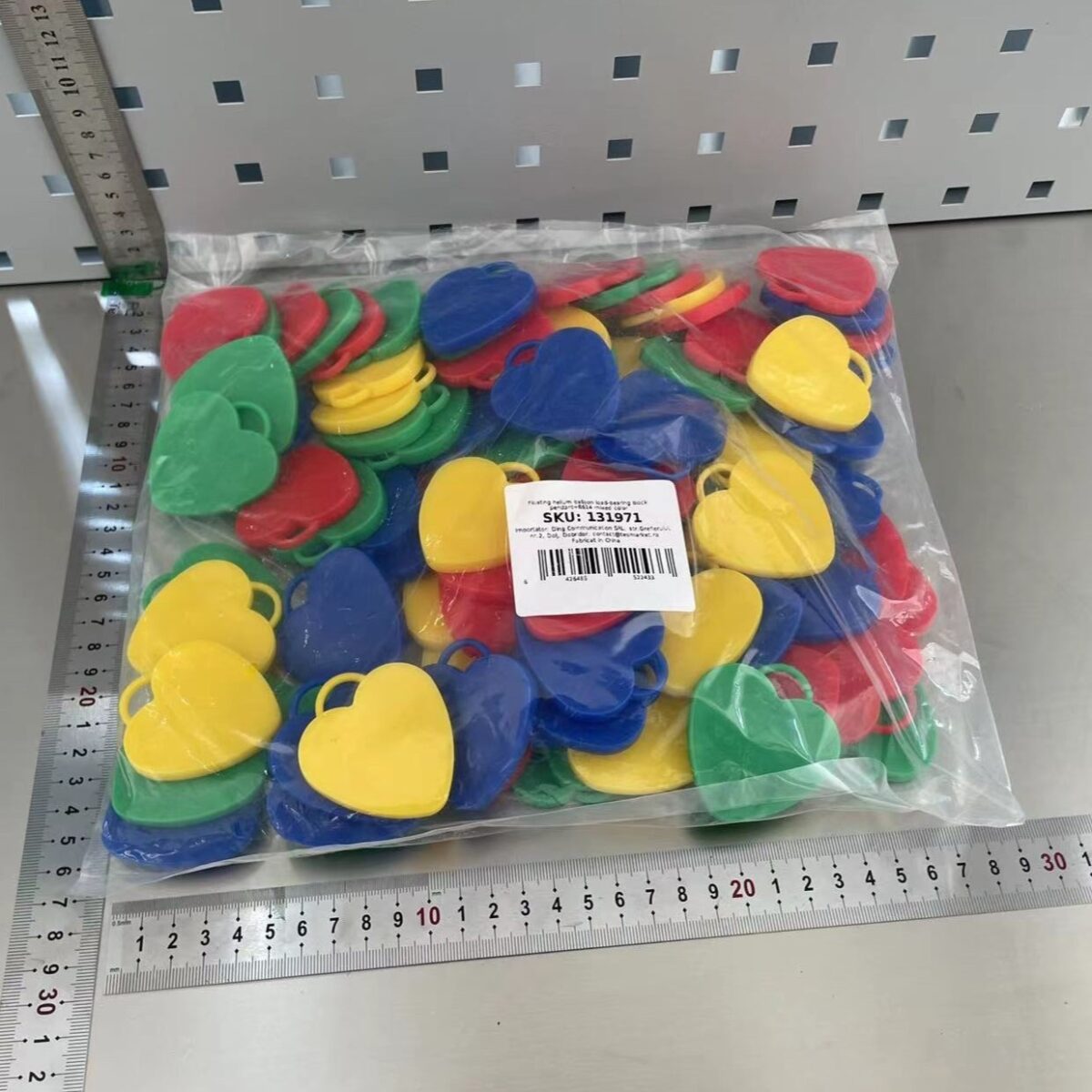 Set 4 Greutati pentru Baloanele cu Heliu, Embo, 32 grame, 8 grame Fiecare, Plastic, Forma Inima, Multicolor - imagine 2