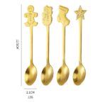 Set 4 Lingurite, Embo, Tema Craciun, din Otel Inoxidabil, 4 Modele Festive, Cutie Cadou, 14 x 14 x 2.5 cm, Auriu - imagine 3