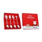 Set 4 Lingurite, Embo, Tema Craciun, din Otel Inoxidabil, 4 Modele Festive, Cutie Cadou, 14 x 14 x 2.5 cm, Argintiu