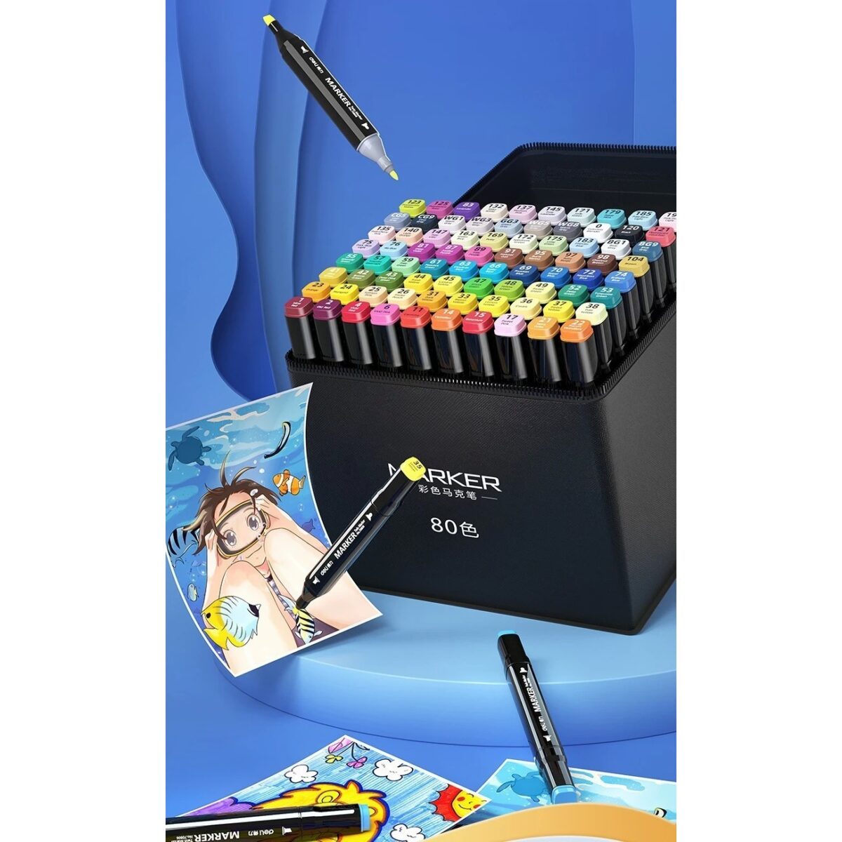 Set 40 Markere, Embo, pe Baza de Ulei, Dublu Capat, Subtire 1mm si Gros 6 mm, Geanta Depozitare, 15 cm, Multicolor - imagine 2