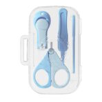 Set 4in1 de Ingrijire Unghii pentru Bebelusi, Embo, Cutie de Depozitare Texturata, 0-6 Ani, 13.6x8x2 cm, Albastru