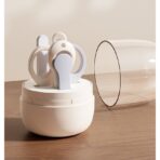 Set 4in1 de Ingrijire Unghii pentru Bebelusi, Embo, Cutie de Depozitare Tip Borcan, 0-6 Ani, 10 x 7 x 6 cm, Alb/Gri - imagine 2