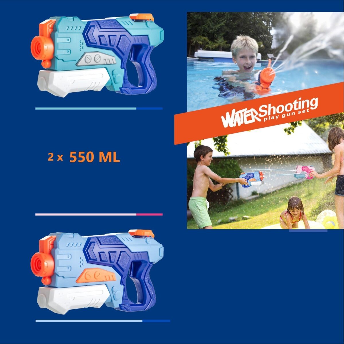 Set 4x Pistol cu Apa pentru Copii, Embo, 6ani+, Multicolor, 2x 550 ML +  2x 300 ML - imagine 3