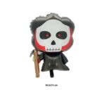Set 5 Baloane din Folie Metalizata, Embo, Figurine, Tema Halloween, Pai Inclus, Ambalaj Individual, Umflare cu Aer sau Heliu, Figurina Craniu 50.5x74 cm, Stelute si Cerculete 45 cm, Alb-Negru - imagine 2