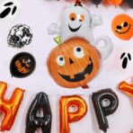 Set 5 Baloane din Folie Metalizata, Embo, Figurine, Tema Halloween, Pai Inclus, Ambalaj Individual, Umflare cu Aer sau Heliu, Figurina Dovleac cu Fantoma 64x80 cm, Stelute si Cerculete 45 cm, Multicolor - imagine 9