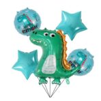 Set 5 Baloane folie de aluminiu, Embo, Figurina Dinozaur, pentru aniversare HAPYY BIRTHDAY, Stelute Albastre si Baloane Albastre, 50 - 70 cm - imagine 2