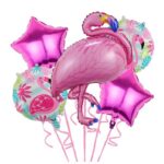 Set Baloane party aniversare, Embo, din Folie de aluminiu si Latex, set din 5 baloane Flamigo Party cu 2 stele, 2 baloane rotunde, 60 -90 cm, Roz