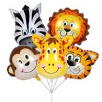 Set 5 Baloane Folie Metalizata, Embo, Figurine Animale Salbatice, 30 cm, Ambalaj Individual, Pai inclus, Umflare cu Aer sau Heliu, Multicolor