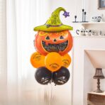 Set 5 Baloane din Folie Metalizata, Embo, Figurine, Tema Halloween, Pai Inclus, Ambalaj Individual, Umflare cu Aer sau Heliu, Figurina Dovleac 54x87 cm, Stelute si Cerculete 45 cm, Multicolor - imagine 3