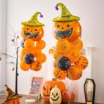 Set 5 Baloane din Folie Metalizata, Embo, Figurine, Tema Halloween, Pai Inclus, Ambalaj Individual, Umflare cu Aer sau Heliu, Figurina Dovleac 54x87 cm, Stelute si Cerculete 45 cm, Multicolor - imagine 4