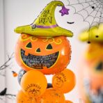 Set 5 Baloane din Folie Metalizata, Embo, Figurine, Tema Halloween, Pai Inclus, Ambalaj Individual, Umflare cu Aer sau Heliu, Figurina Dovleac 54x87 cm, Stelute si Cerculete 45 cm, Multicolor - imagine 5