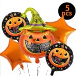 Set 5 Baloane din Folie Metalizata, Embo, Figurine, Tema Halloween, Pai Inclus, Ambalaj Individual, Umflare cu Aer sau Heliu, Figurina Dovleac 54x87 cm, Stelute si Cerculete 45 cm, Multicolor - imagine 6