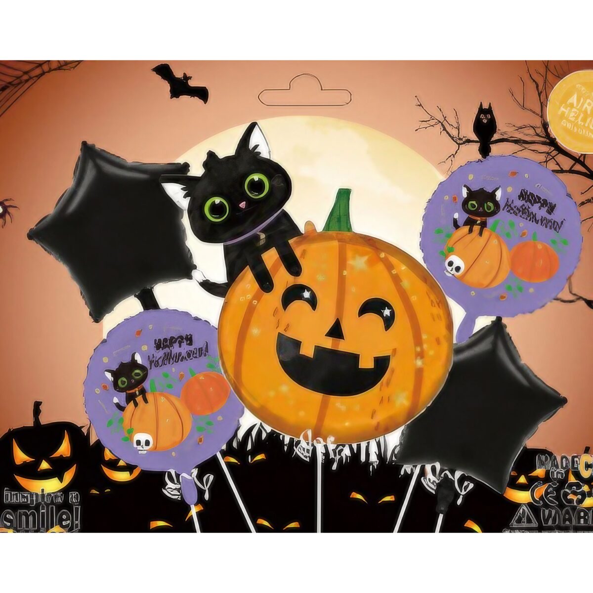 set-5-baloane-folie-halloween-30-40-cm-model-7-671634c40646a.jpg Set 5 Baloane din Folie Metalizata, Embo, Figurine, Tema Halloween, Pai Inclus, Ambalaj Individual, Umflare cu Aer sau Heliu, Figurina Dovleac si Pisica 84x69 cm, Stelute si Cerculete 45 cm, Multicolor - imagine 2