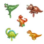 Set 5 Baloane Folie Metalizata, Embo, Figurine Dinozauri, 30 cm, Ambalaj Individual, Pai inclus, Umflare cu Aer sau Heliu, Multicolor
