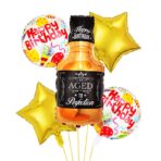 Set 5 Baloane din Folie Metalizata, Embo, Figurine Sticla de Bautura, Model Stele, Tema Aniversare, Pai Inclus, Ambalaj Individual, Umflare cu Aer sau Heliu, Multicolor