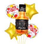 Set 5 Baloane din Folie Metalizata, Embo, Figurine Sticla de Bautura, Model Stele, Tema Aniversare, Pai Inclus, Ambalaj Individual, Umflare cu Aer sau Heliu, Multicolor