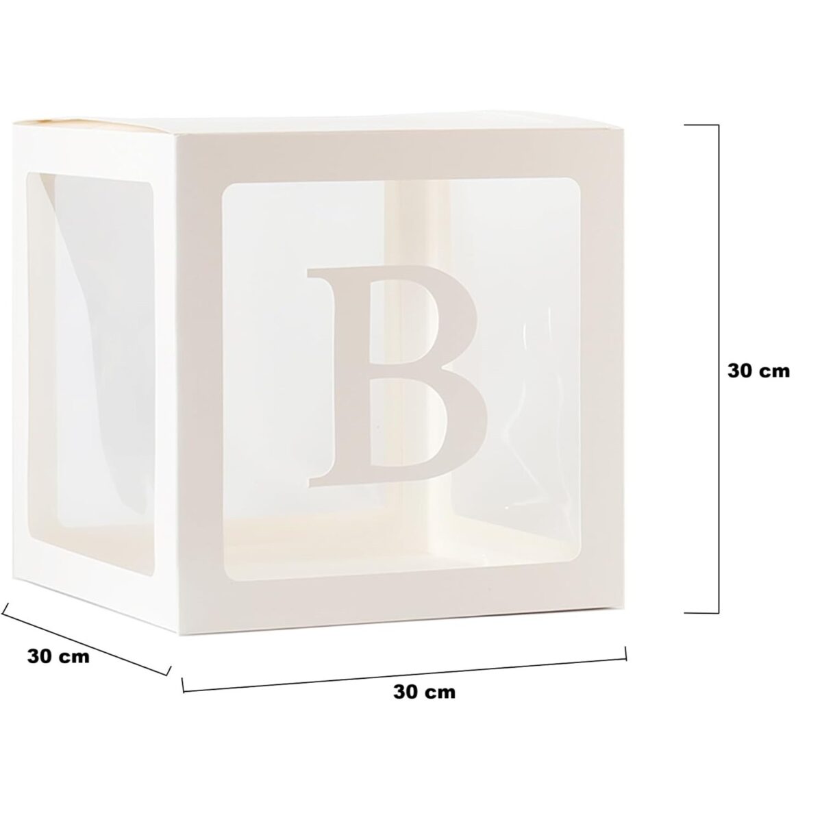Set 5 Cutii pentru Baloane, Embo, Model Scris Bride, Tematica Nunta, Cuburi Decorative din Plastic, Accesorii pentru Petrecere, 30 x30 cm, Transparente Contur Alb - imagine 2