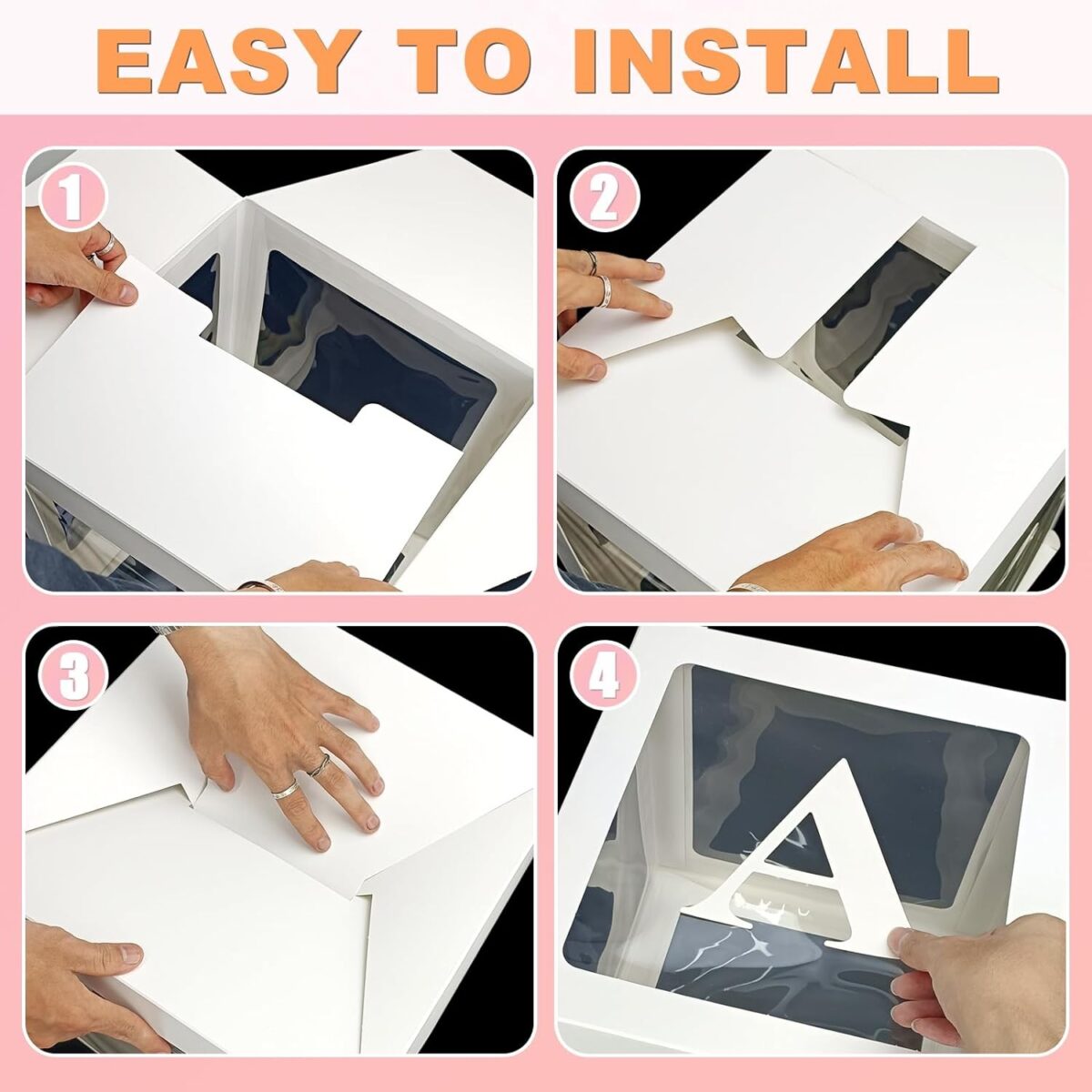 Set 5 Cutii pentru Baloane, Embo, Model Scris Bride, Tematica Nunta, Cuburi Decorative din Plastic, Accesorii pentru Petrecere, 30 x30 cm, Transparente Contur Alb - imagine 6