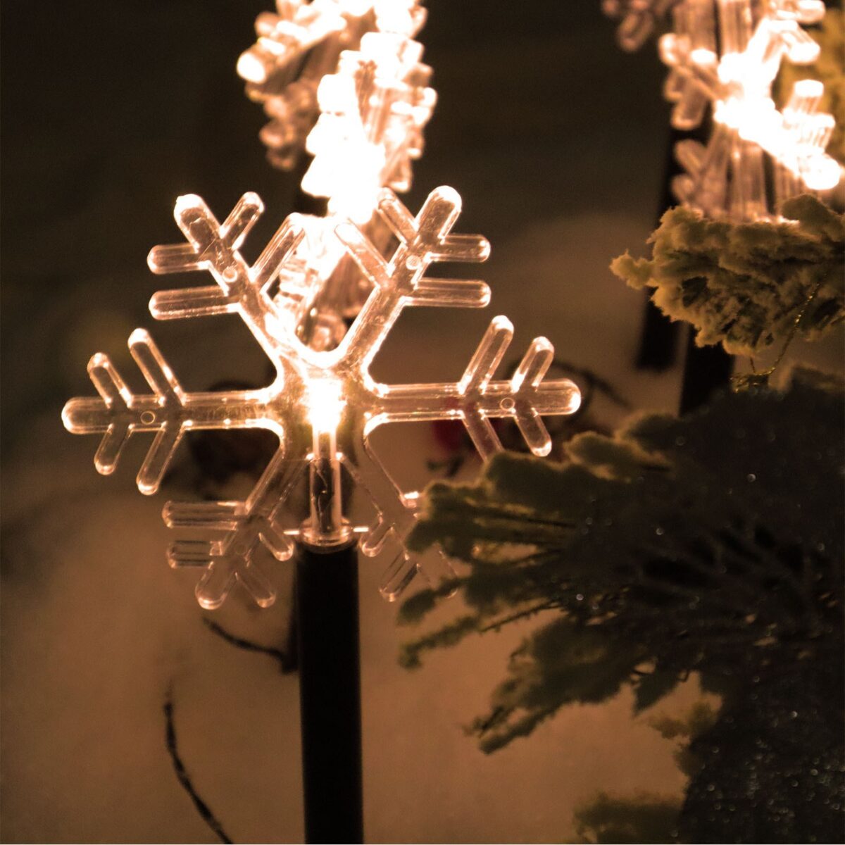 Set 5 Lampi LED cu baterii, de exterior Model Fulg de nea, pentru gradina, Embo, 35.5 cm, Alb Cald - imagine 3