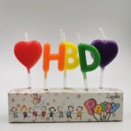 Set 5 Lumanari de Tort, Embo, Model Inimi, Litere HBD, 1.8 x 2.7 cm, din Ceara, Multicolor - imagine 3