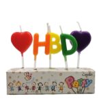 Set 5 Lumanari de Tort, Embo, Model Inimi, Litere HBD, 1.8 x 2.7 cm, din Ceara, Multicolor