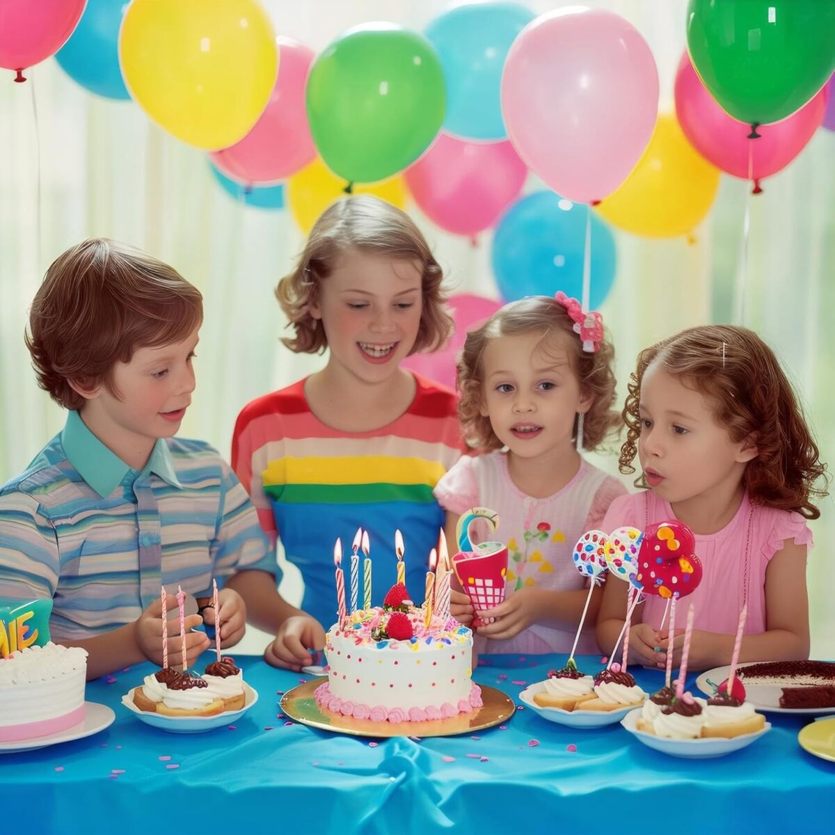 Set 50 Baloane din Latex, Embo, Model Party, Multicolor, 7x Albastru, 7x Verde, 7x Galben, 7x Mov, 7x Portocaliu, 7x Roz, 8x Rosu, 23 cm, 1.4 g - imagine 2