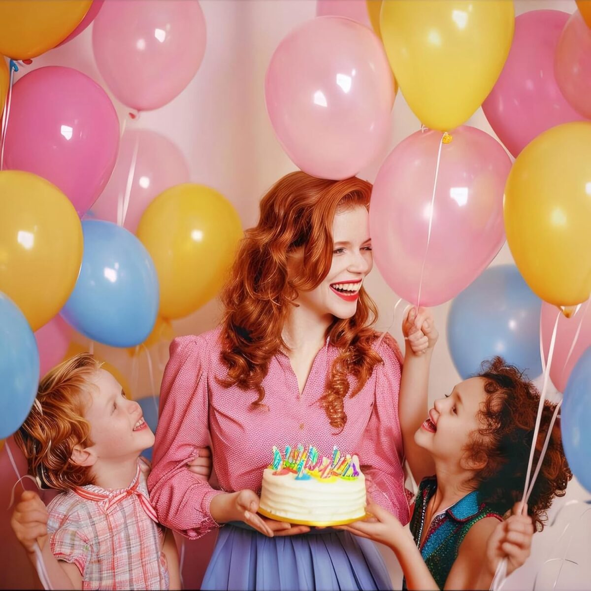 Set 50 Baloane din Latex, Embo, Model Party, Multicolor, 7x Albastru, 7x Verde, 7x Galben, 7x Mov, 7x Portocaliu, 7x Roz, 8x Rosu, 23 cm, 1.4 g - imagine 6