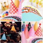 Set 6 Coifuri, Embo, Petrecere Copii, din Carton, 24 x 13.5 cm, Model cu Buline si Dungi, Multicolor - imagine 2