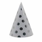 Set 6 Coifuri Metalizate, Embo, pentru Petrecere, Tematica Aniversare, Model Buline, 20 cm, Argintiu