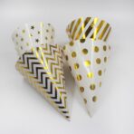 Set 6 Coifuri Metalizate, Embo, pentru Petrecere, Tematica Aniversare, Model Buline, 20 cm, Auriu - imagine 3