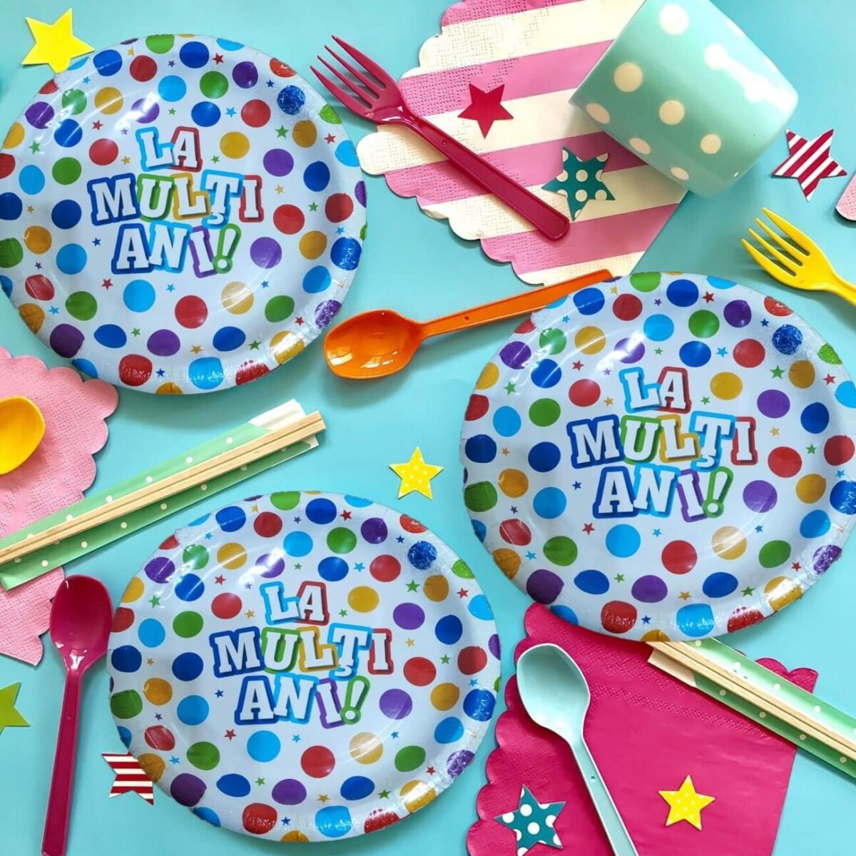 Set 6 Farfurii de Unica Folosinta, Embo, Colectia, LA MULTI ANI, 23 cm, din Carton Laminat, Multicolor - imagine 2