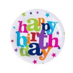 Set 6 Farfurii Unica Folosinta, Embo, Imprimeu Happy Birthday, din Carton, Diametru 23 cm, Multicolor