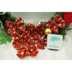 Set 6 fundite pentru brad, Rosii, cu stelute , 8 x 8 cm, din poliester, Embo - imagine 4