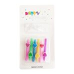 Set 6 Lumanari de Tort, Embo, Model Creion cu Inimioare, 5.9 x 1.1 cm, din Ceara, Multicolor