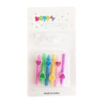 Set 6 Lumanari de Tort, Embo, Model Creion cu Inimioare, 5.9 x 1.1 cm, din Ceara, Multicolor