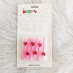 Set 6 Lumanari de Tort, Embo, Model Creion cu Inimioare, 5.9 x 1.1 cm, din Ceara, Roz - imagine 2