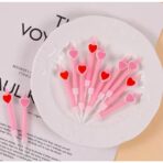 Set 6 Lumanari de Tort, Embo, Model Creion cu Inimioare, 5.9 x 1.1 cm, din Ceara, Roz - imagine 3