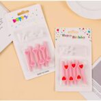 Set 6 Lumanari de Tort, Embo, Model Creion cu Inimioare, 5.9 x 1.1 cm, din Ceara, Roz - imagine 5