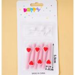 Set 6 Lumanari de Tort, Embo, Model Creion cu Inimioare, 5.9 x 1.1 cm, din Ceara, Roz - imagine 6