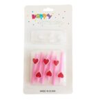 Set 6 Lumanari de Tort, Embo, Model Creion cu Inimioare, 5.9 x 1.1 cm, din Ceara, Roz