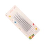 Set 6 Lumanari de Tort, Embo, din Parafina, 11 x 0.4 cm, Lucioase, Argintiu