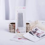 Set 6 Lumanari de Tort, Embo, din Parafina, 11 x 0.4 cm, Lucioase, Argintiu - imagine 5